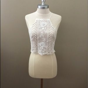 J.O.A. Los Angeles Cream Lace Crop Top